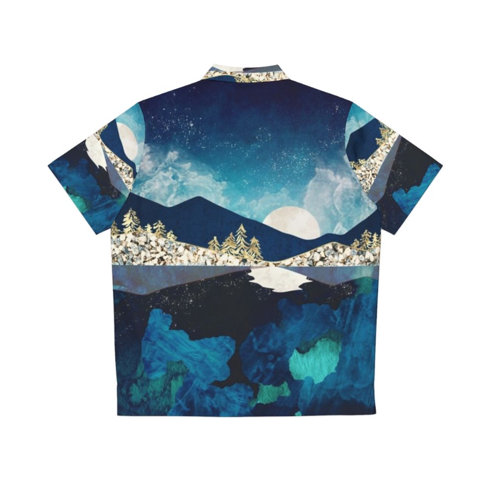 Midnight Water Hawaiian Shirt with Celestial Landscape Nature Reflection - Back