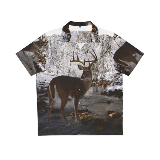 Whitetail deer Hawaiian shirt with tropical pattern