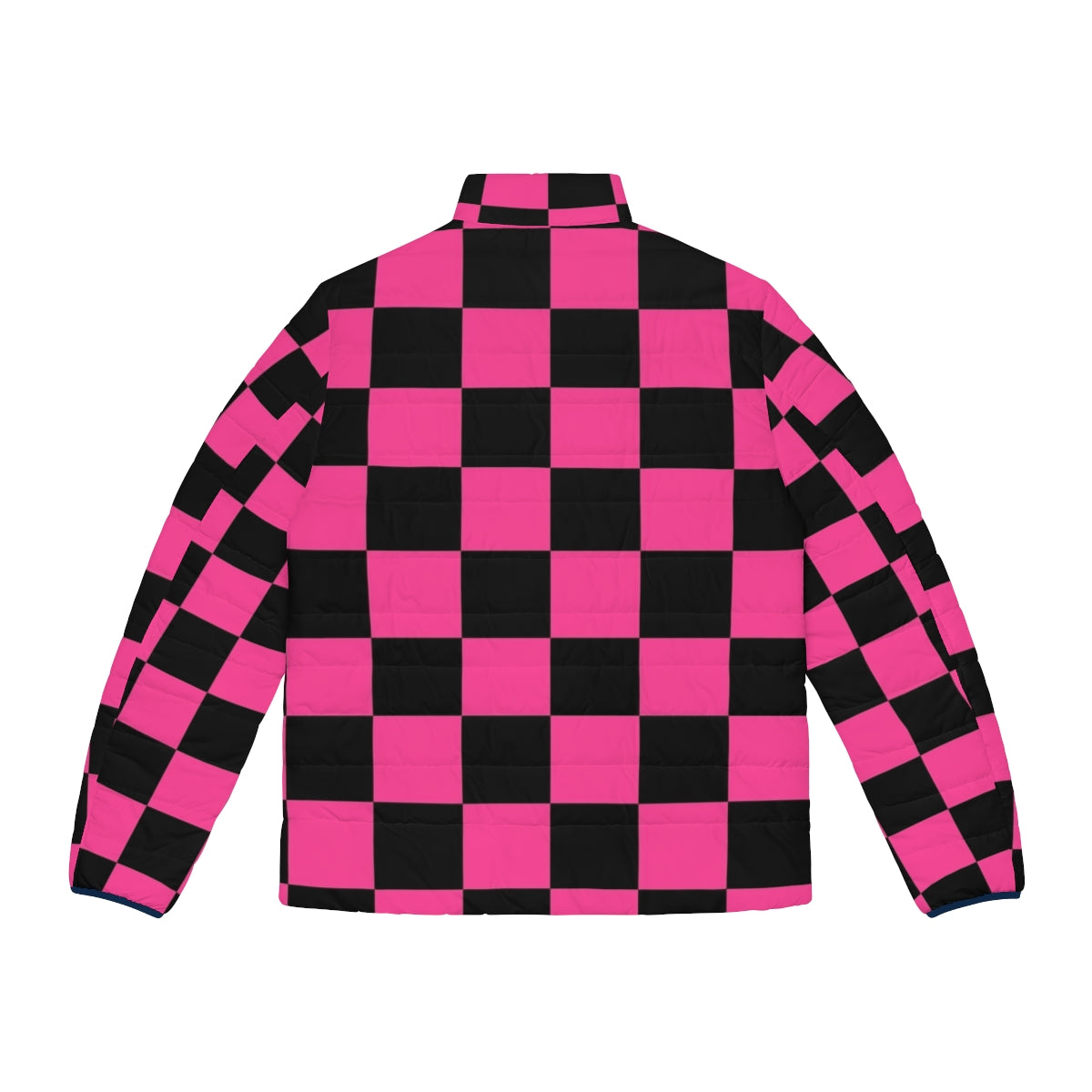 Black and pink checkerboard pattern puffer jacket for women - Back