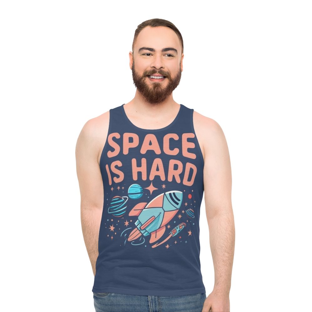 "Space Force Netflix Fan Art Unisex Tank Top featuring the quote 'Space Is Hard'" - men