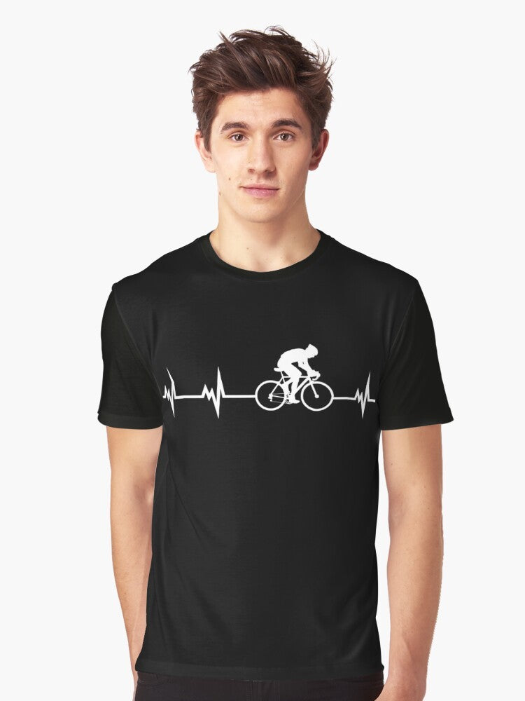 Cycling heartbeat graphic t-shirt with a heart-shaped bicycle design - Men