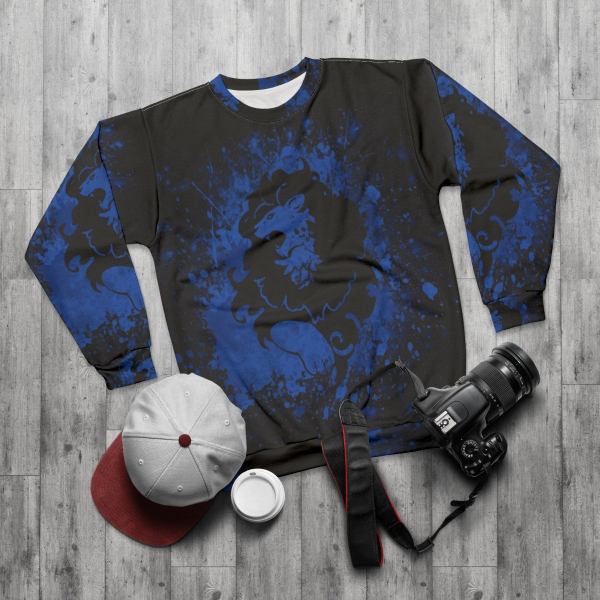 Blue Lion Splatter Fire Emblem Themed Sweatshirt - flat lay