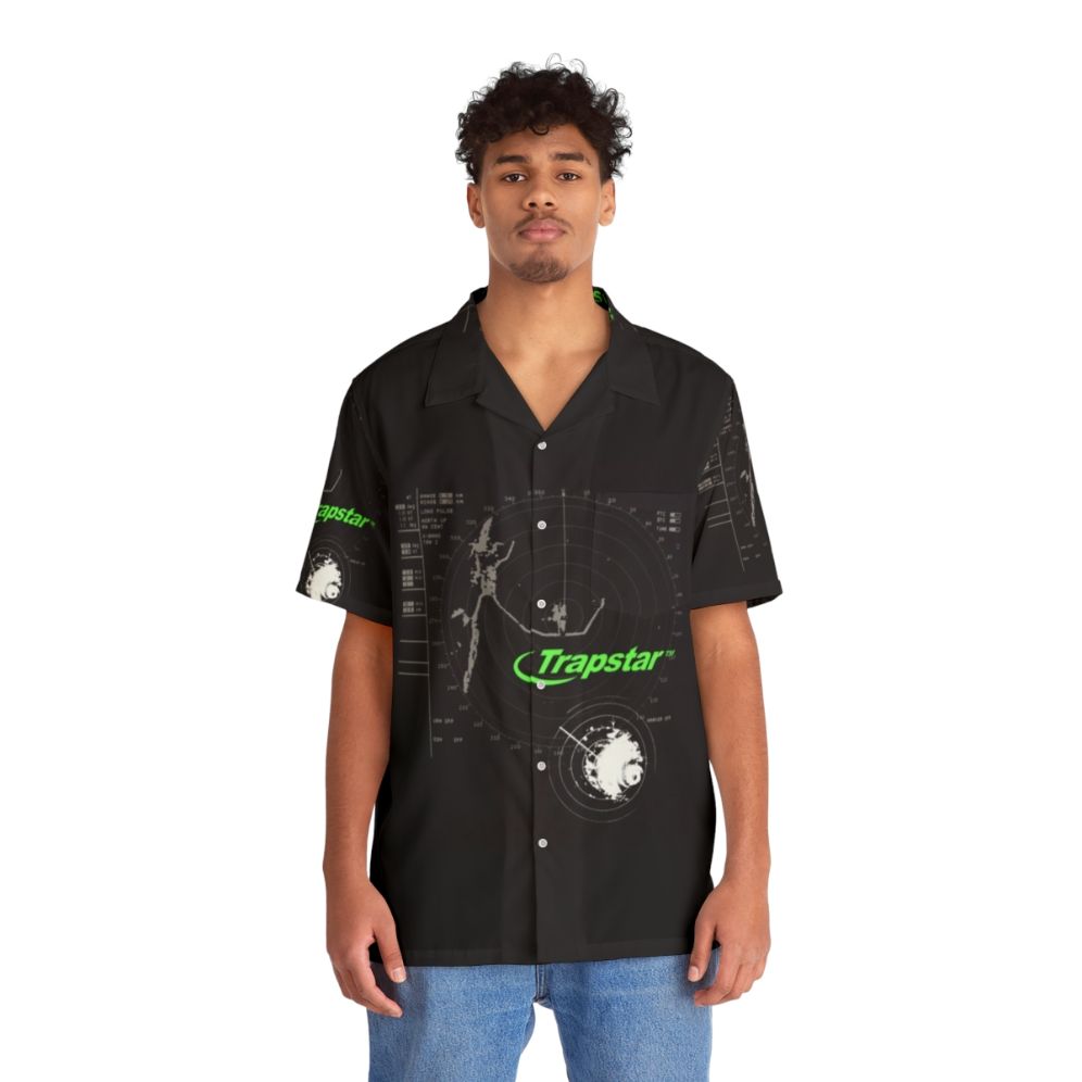 Trapstar Hyperdrive Cyclone Hawaiian Shirt with Tropical Print - People Front