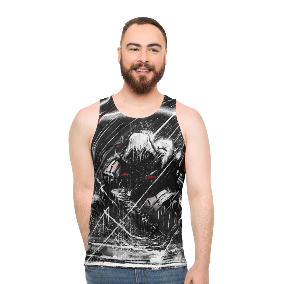 Assassin's Creed inspired unisex tank top with comic book style thunder design - men