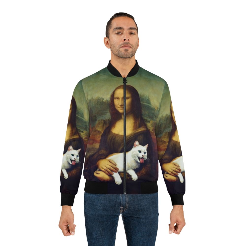 Mona Lisa and Cat Printed Bomber Jacket - Lifestyle