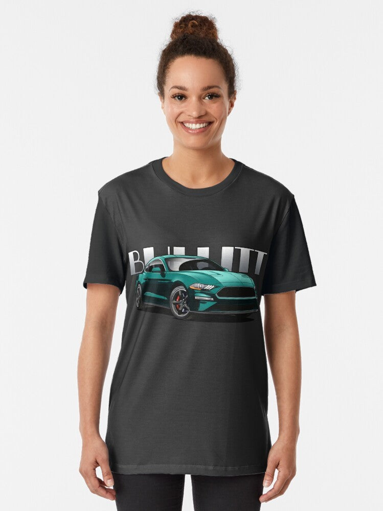 BULLITT Mustang Graphic T-Shirt featuring the iconic green Ford Mustang from the classic film starring Steve McQueen - Women