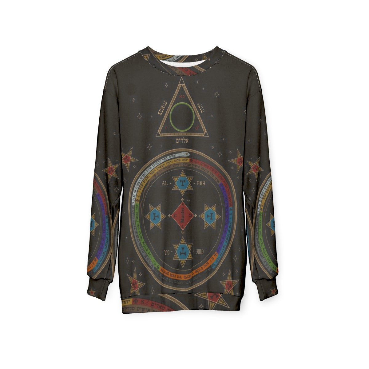 Occult sweatshirt with Goetia circle triangle design - hanging