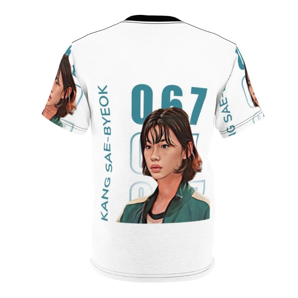 A high-quality, print-on-demand t-shirt featuring fan art inspired by the character Sae Byeok from the popular Netflix series Squid Game. - Back