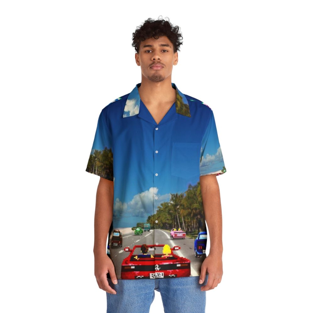 Retro pixel art outrun Hawaiian shirt - People Front