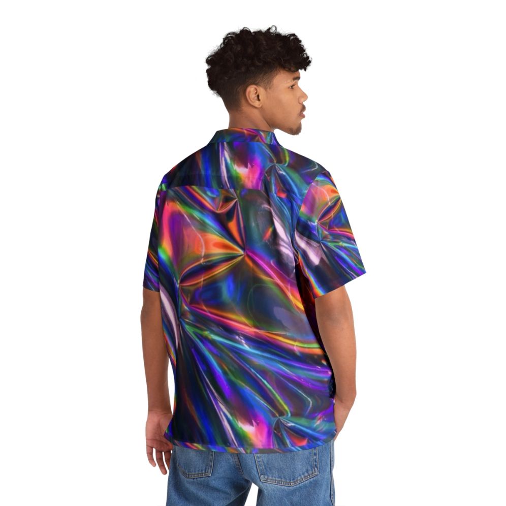 Holographic material Hawaiian shirt with shiny, rainbow iridescent design - People Back