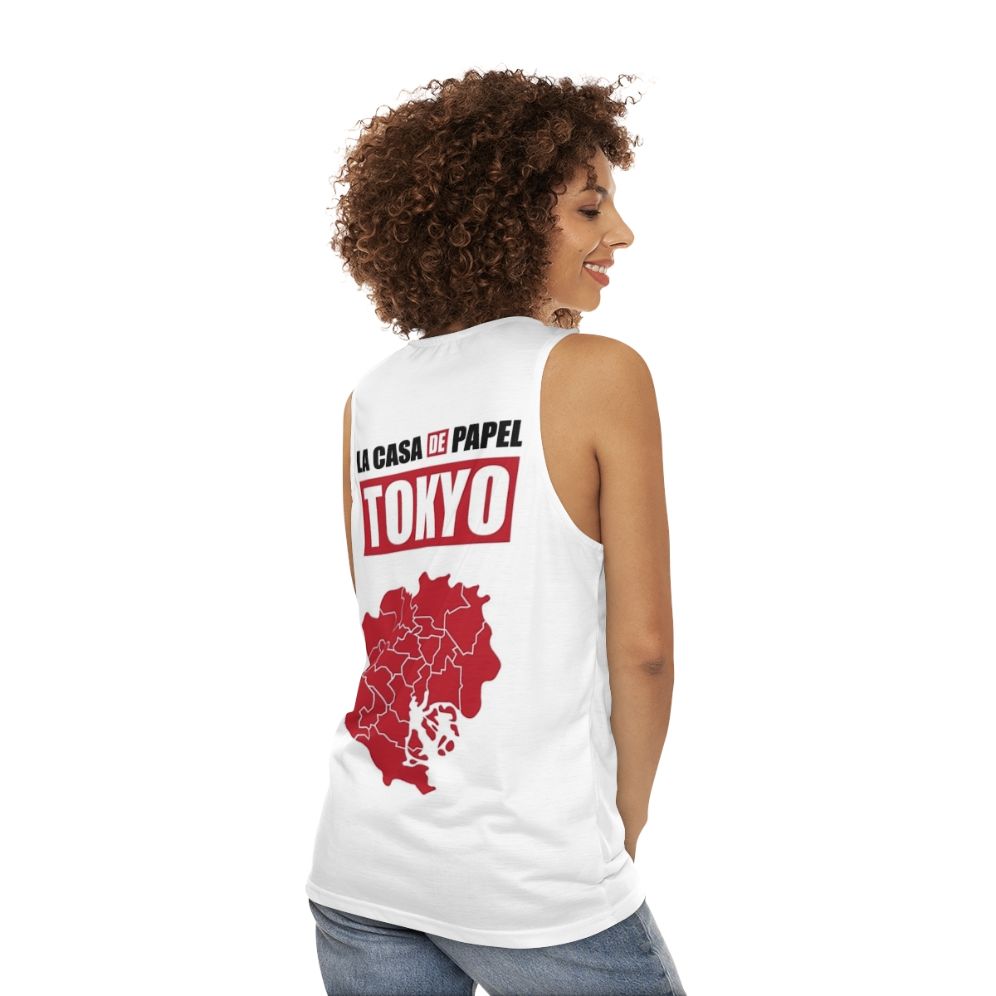 Money Heist Inspired Tokyo Paper House Design Unisex Tank Top - women back