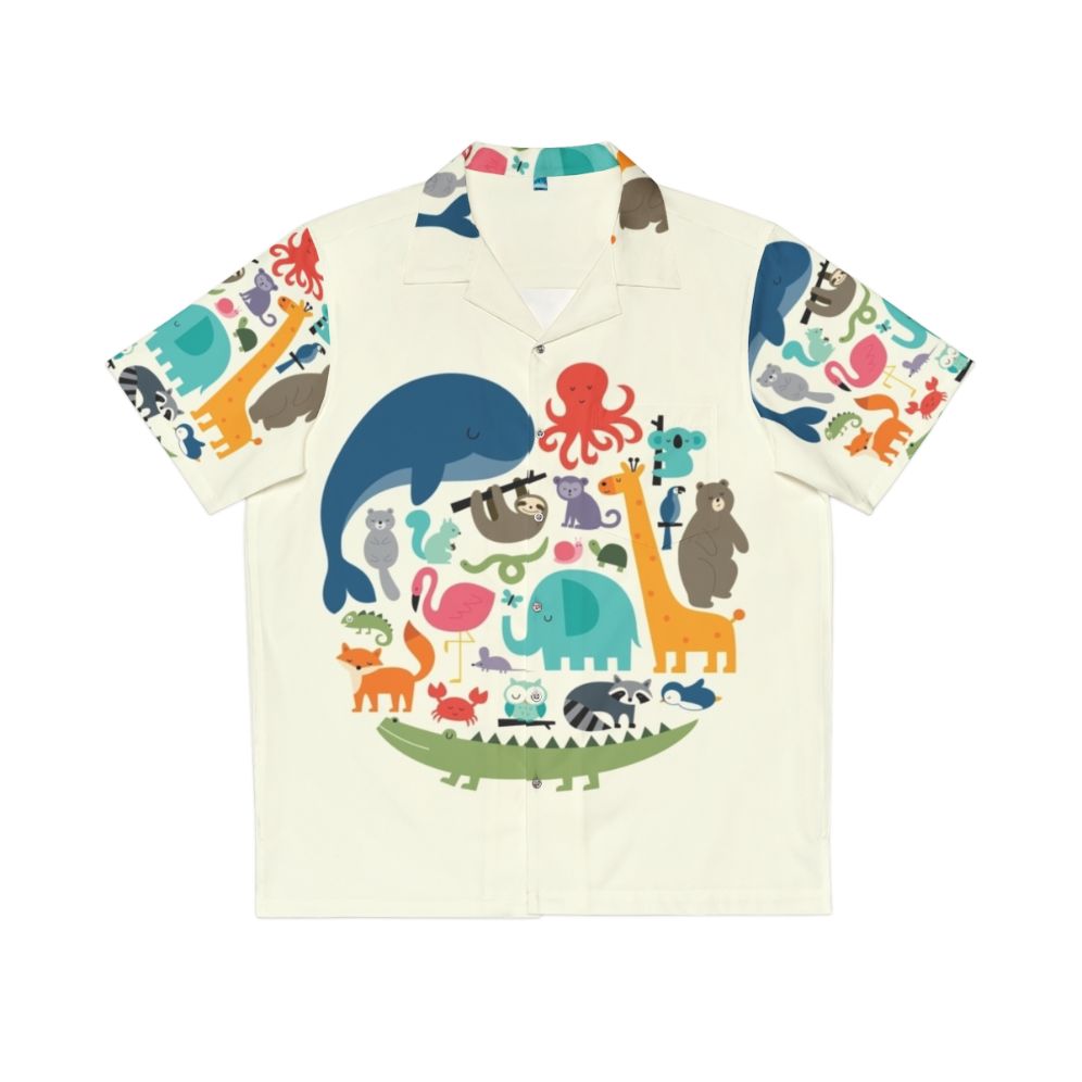 Colorful Hawaiian Shirt with Nature & Wildlife Motifs