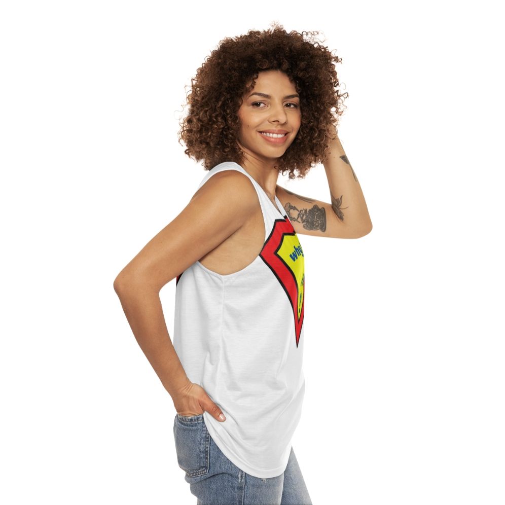 Confused comic superhero unisex tank top - women side