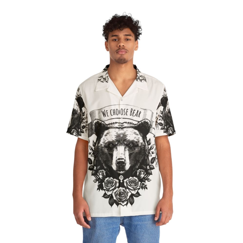 Stylish Hawaiian shirt featuring a bear design, representing female empowerment - People Front