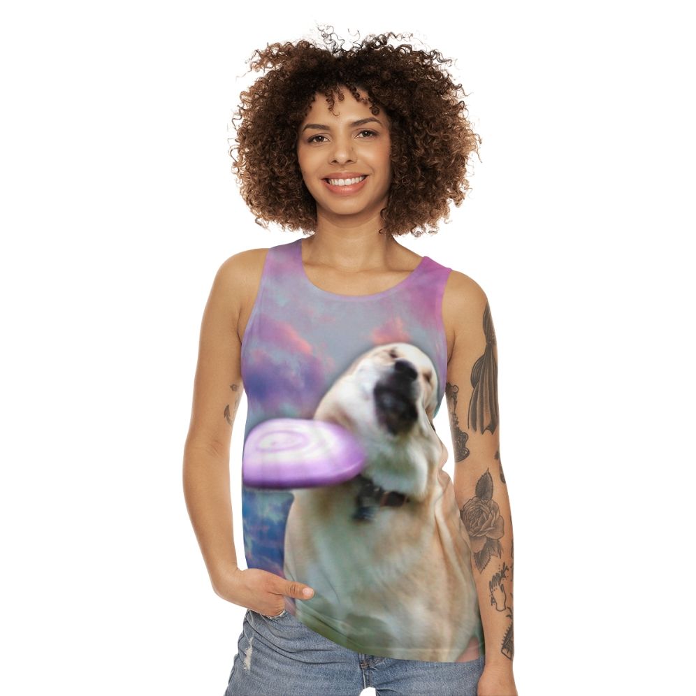 Doge frisbee vaporwave unisex tank top - women