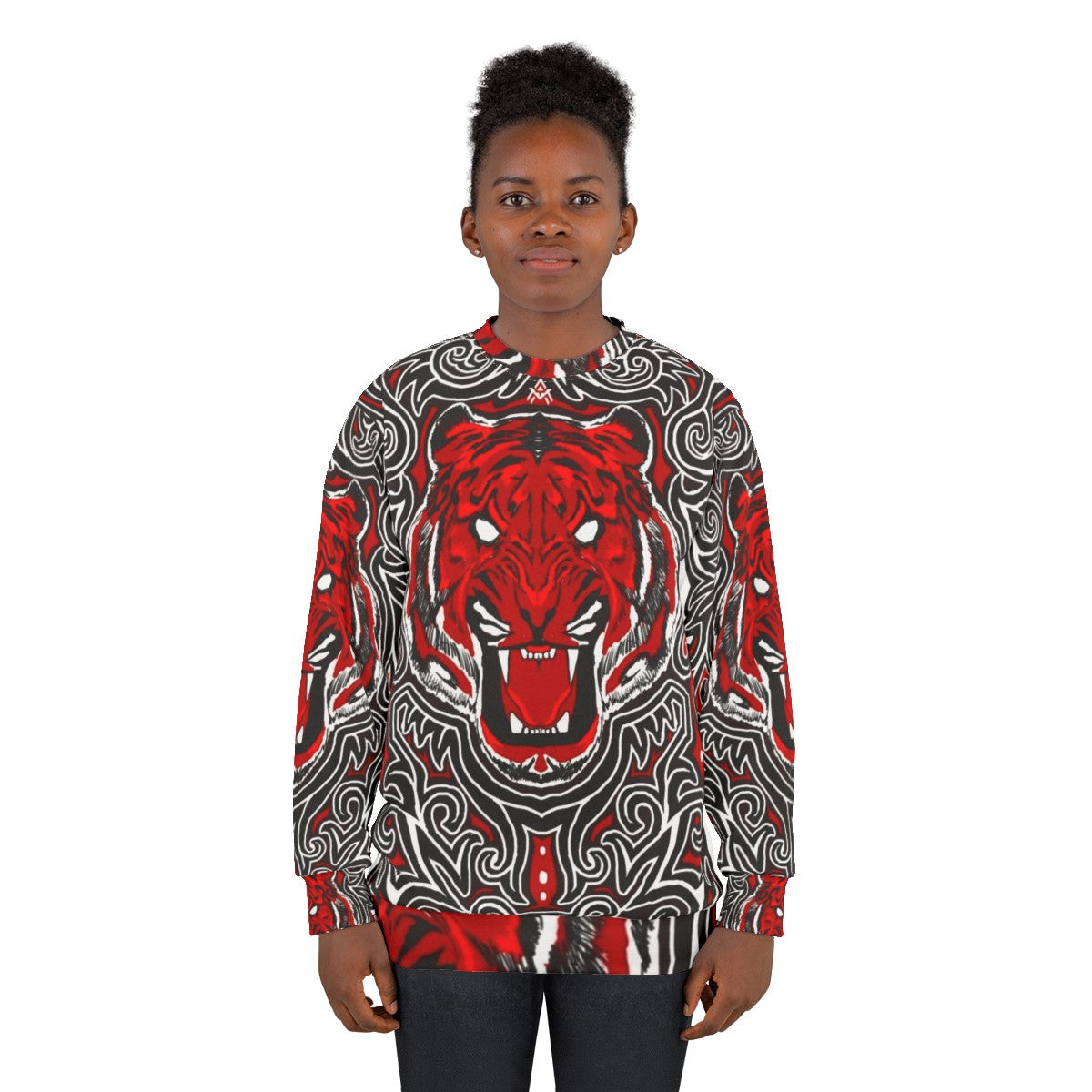 Batak Inspired Red Tiger Angry Monster Sweatshirt - women