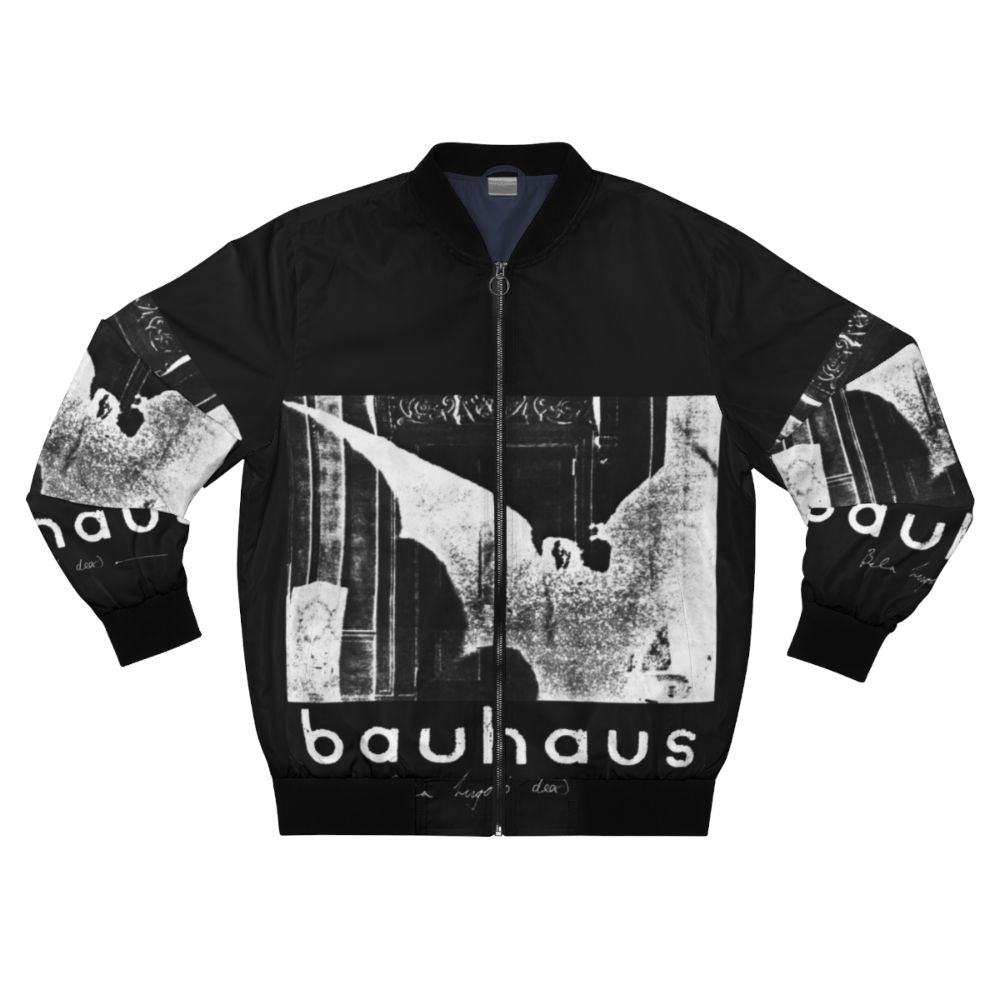 Retro Bauhaus inspired 80s horror bomber jacket with black and white artwork