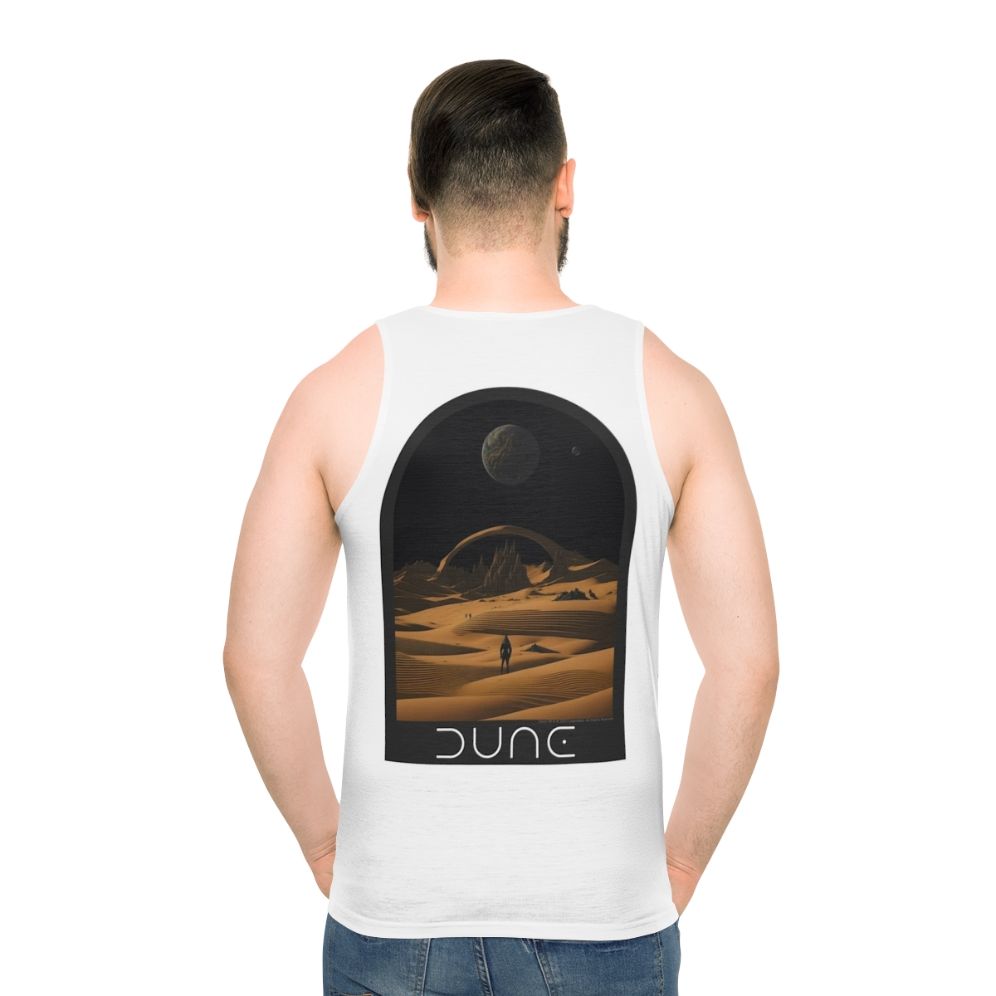 Dune-inspired unisex tank top with desert landscape design - men back