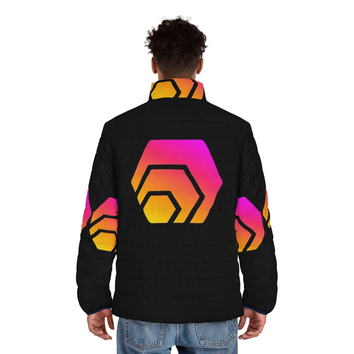 Hex Crypto Hexagon Logo Puffer Jacket - Crypto Fashion Apparel - men back