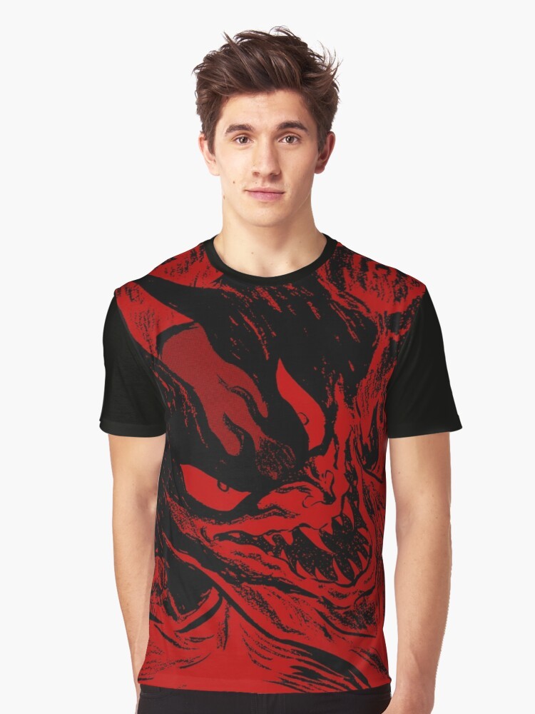 Devilman Crybaby anime graphic t-shirt with red and black devil-like figure - Men