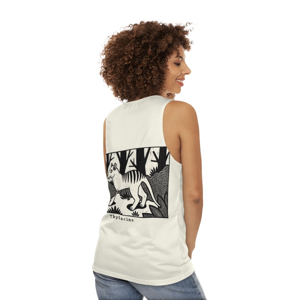 Vintage Thylacine Woodcut Unisex Tank Top - women back