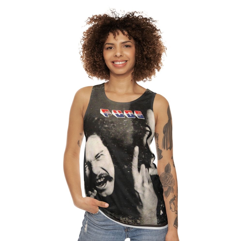 Unisex tank top with psychedelic and 1960s inspired design - women