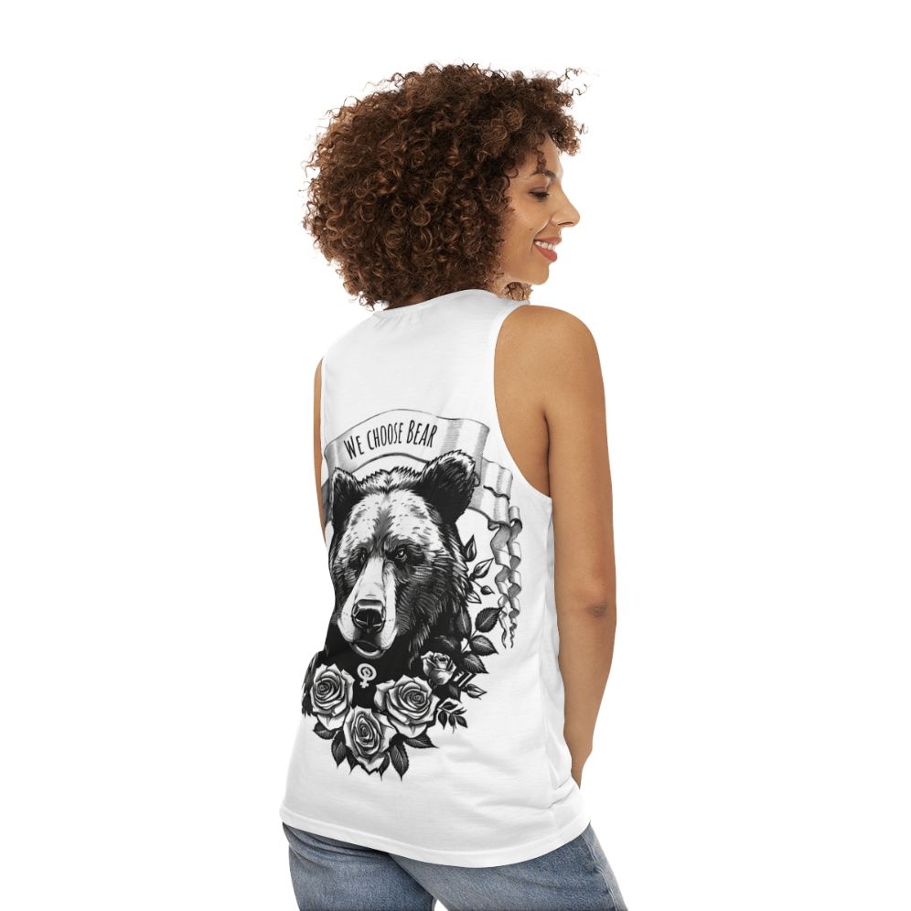 Unisex bear themed tank top for feminists - women back