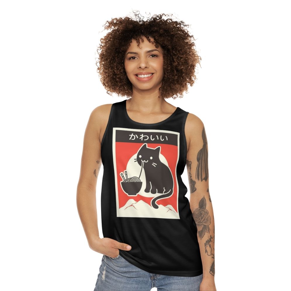 Kawaii Vintage Japanese Ramen Cat Unisex Tank Top - women