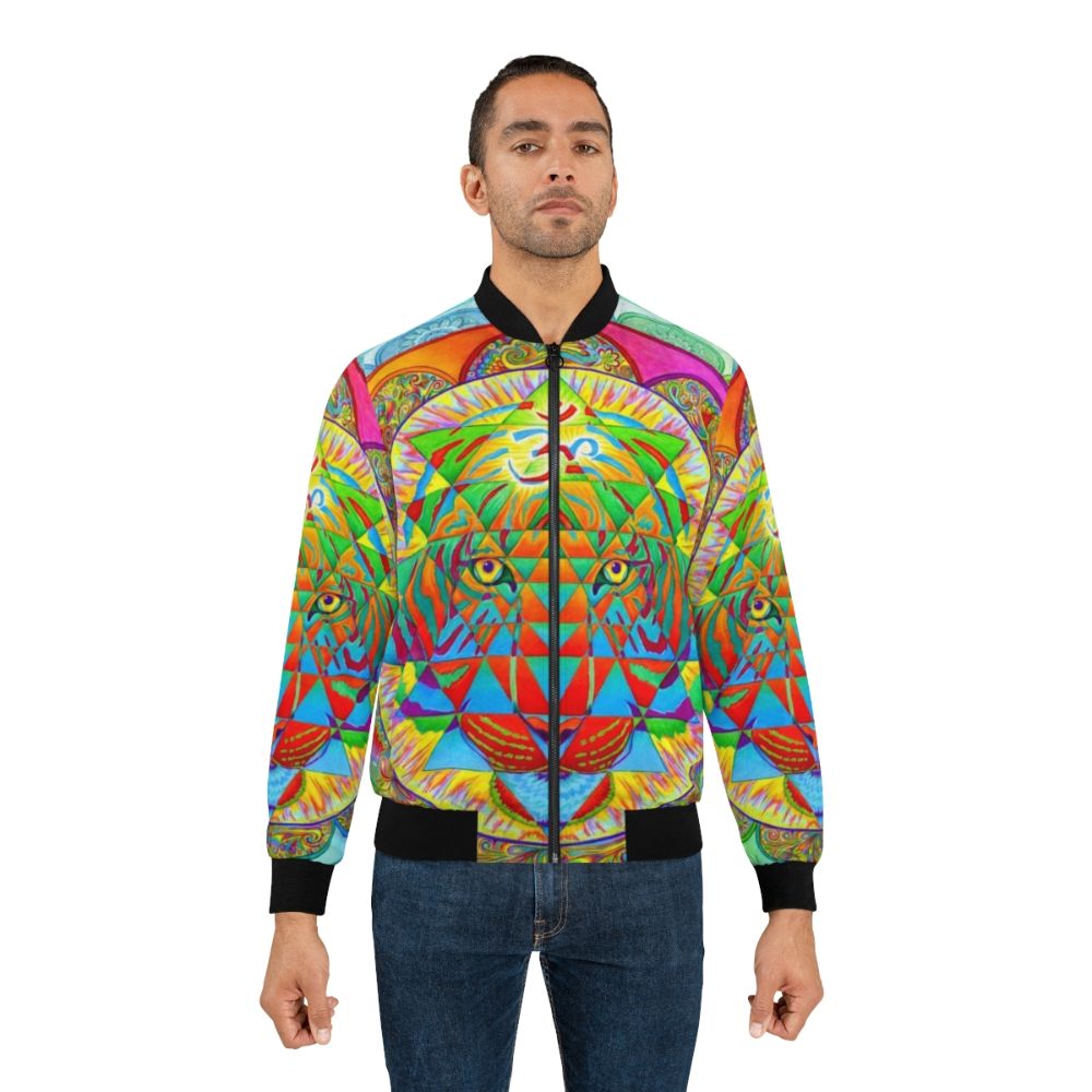 Psychedelic tiger and Sri Yantra mandala design on a bomber jacket - Lifestyle