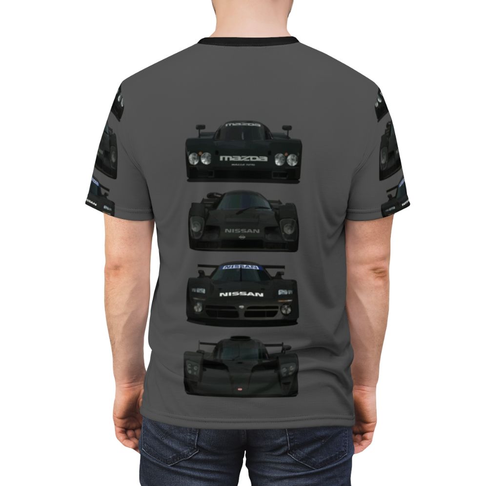 Stylized T-shirt design featuring elements from the Gran Turismo racing game series - men back