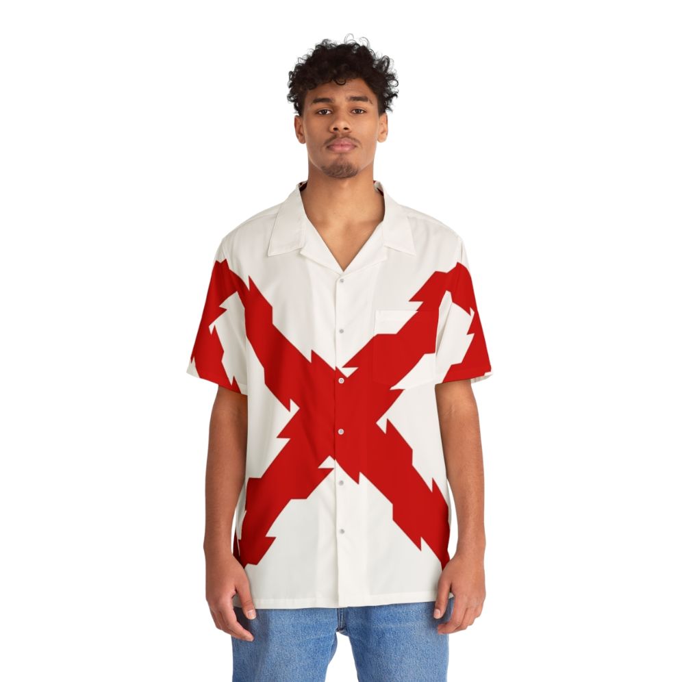 Burgundy Spanish Cross Hawaiian Shirt - People Front