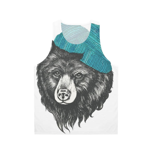 Unisex blue tank top with Zissou the bear design