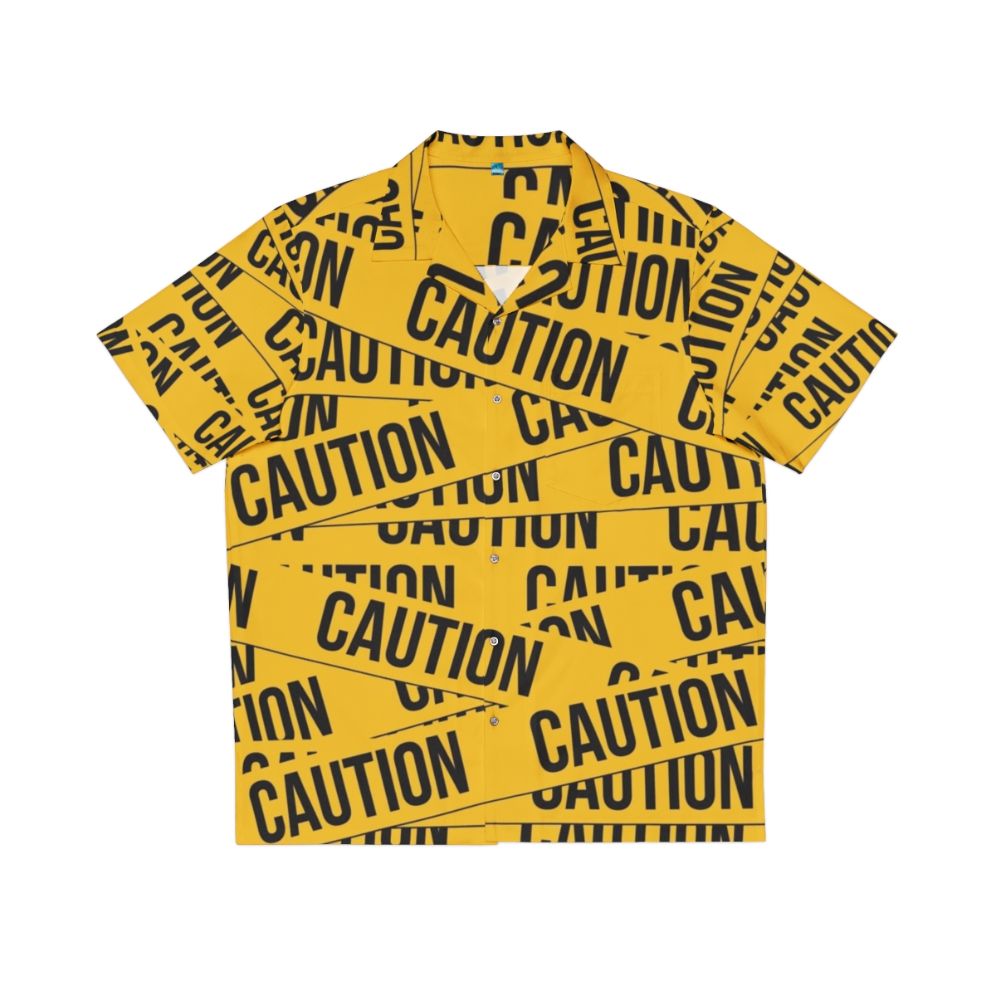 Caution Hawaiian Shirt with Yellow Tape and Danger Symbols