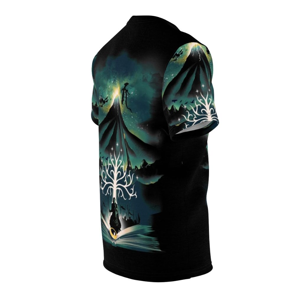 T-shirt with an abstract, artsy design featuring a magical, fantasy book theme - men right