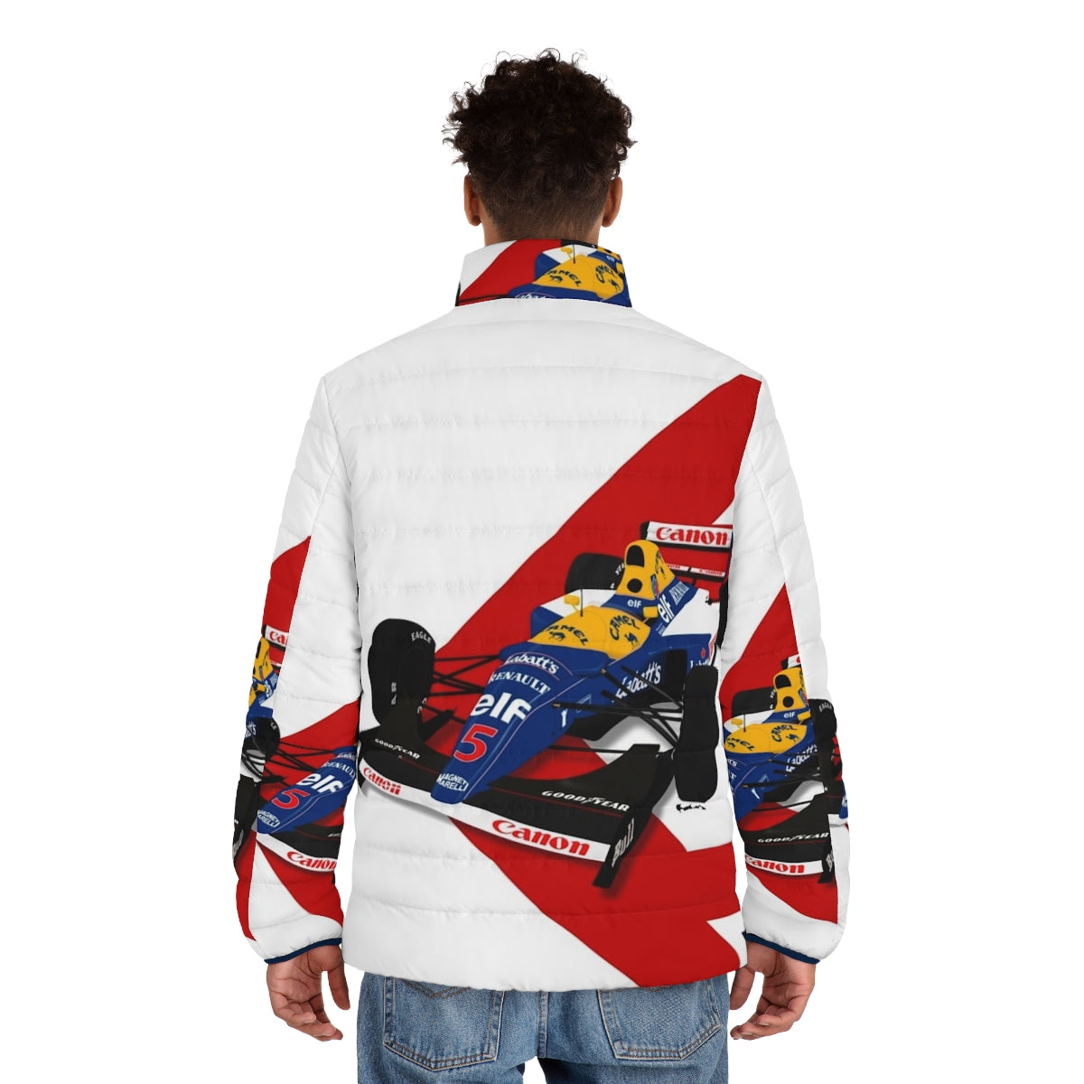 Vintage Williams Renault FW14B Puffer Jacket featuring Nigel Mansell's iconic racing livery - men back