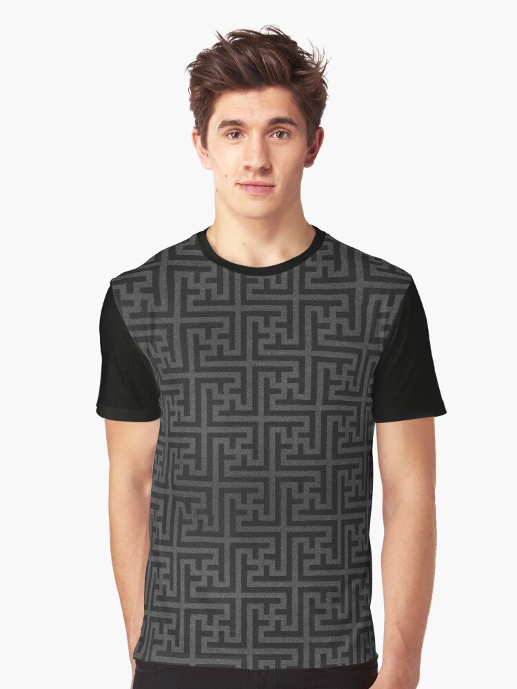 Geometric sacred swastika pattern graphic design on a t-shirt - Men