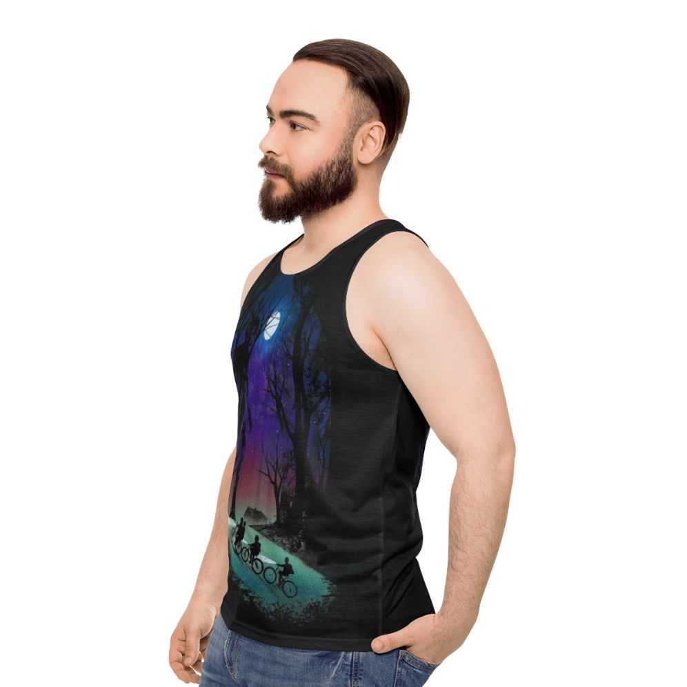 Unisex sci-fi and horror inspired Stranger In The Woods tank top - men side