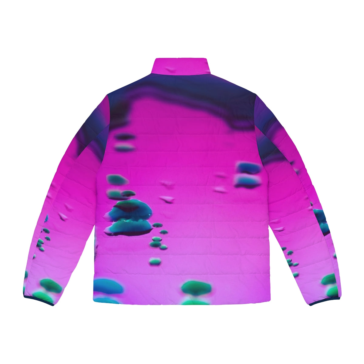 Psychedelic iridescent puffer jacket with trippy, dreamy abstract design - Back