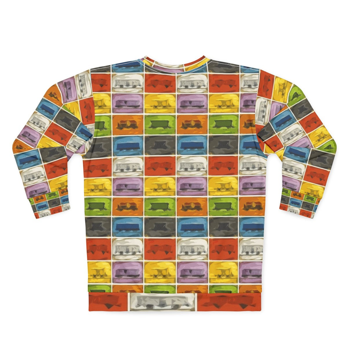 Retro board game lover wearing a Ticket to Ride-themed sweatshirt - Back