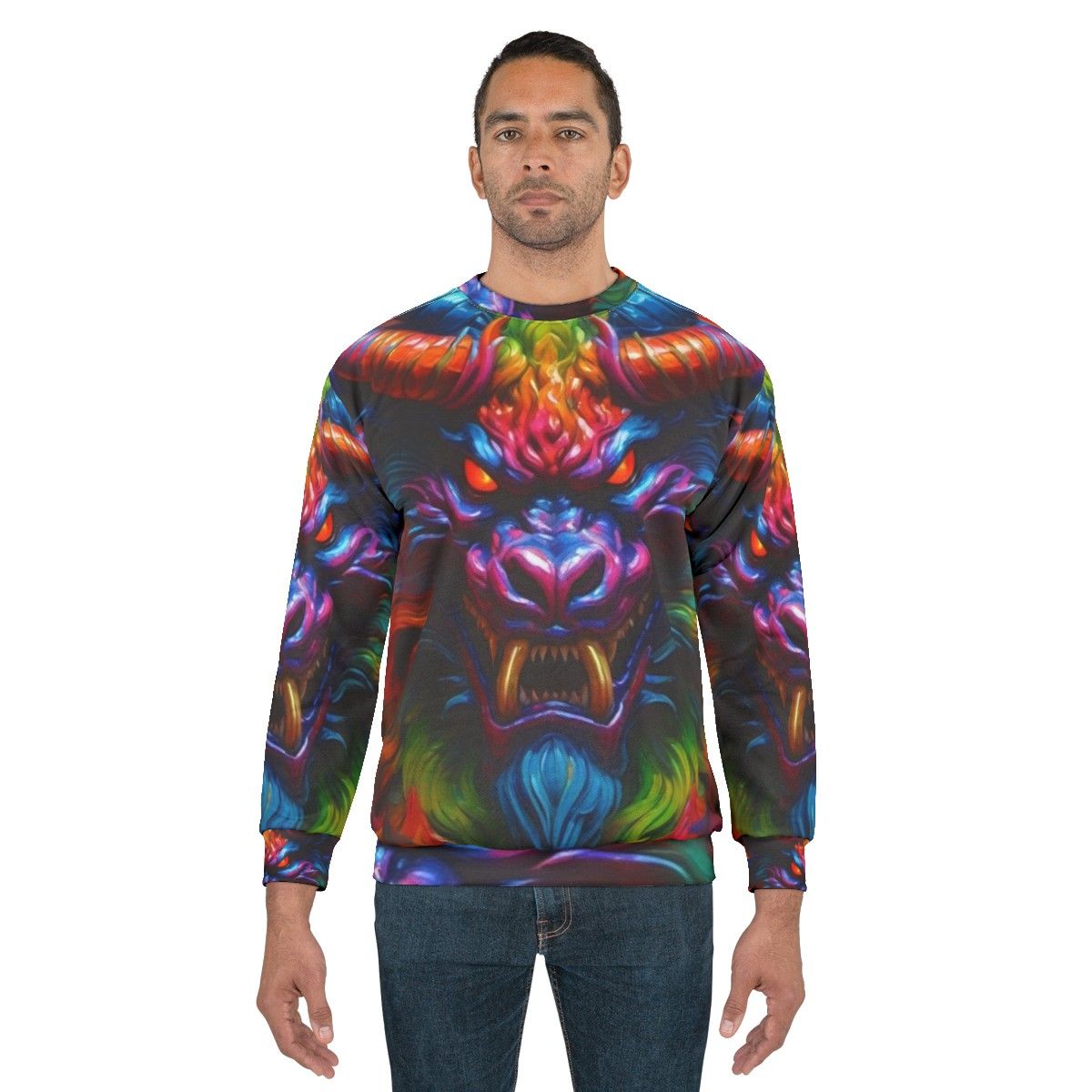 Monster Sweatshirt with Spooky Creature Design - men