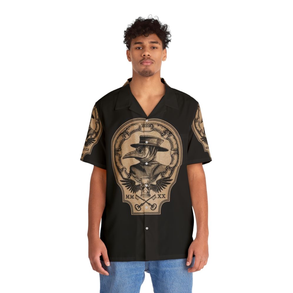 Vintage Plague Doctor Hawaiian Shirt featuring gothic and medieval design elements - People Front