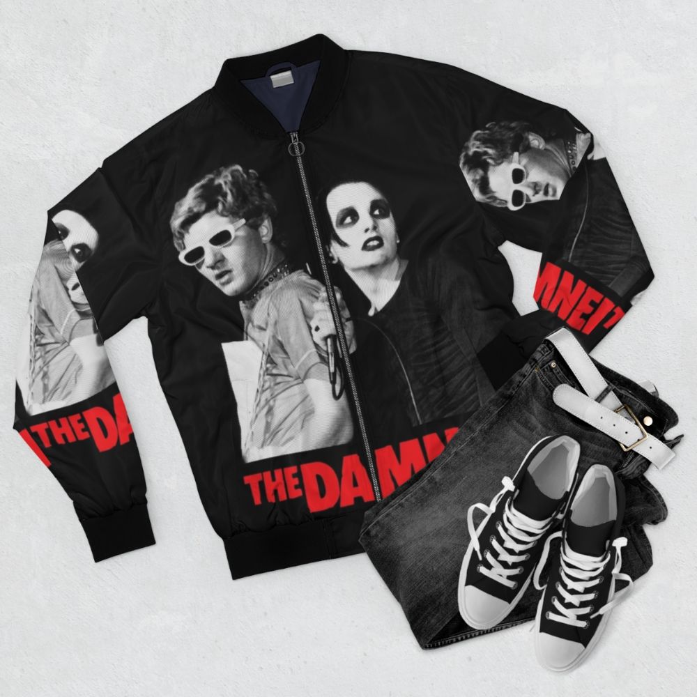 The Damned Punk Bomber Jacket - Celebrate British Punk Rock with this Stylish Jacket - Flat lay