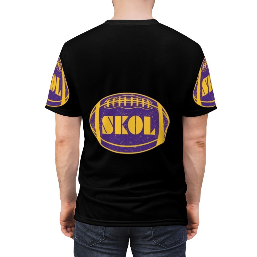 Minnesota Vikings inspired all-over-print t-shirt design featuring the team's iconic colors and elements - men back