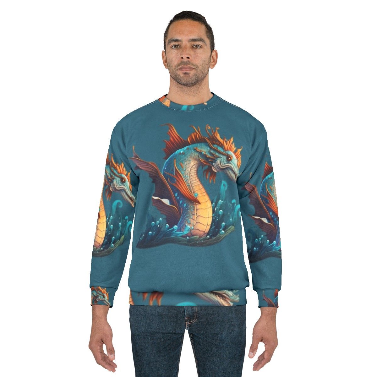 Mythical sea creature sweatshirt with fantasy animals and legendary beasts - men