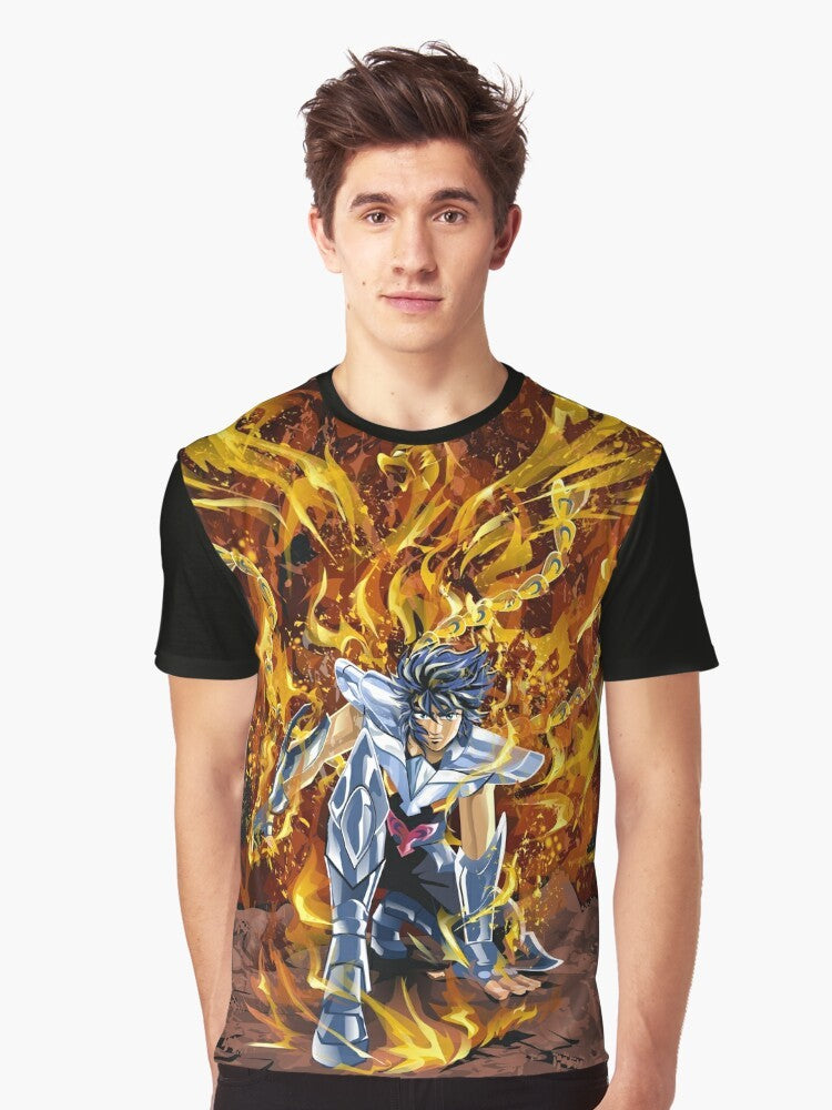 Graphic t-shirt featuring Ikki the Phoenix, a legendary character from the anime/manga Saint Seiya. - Men