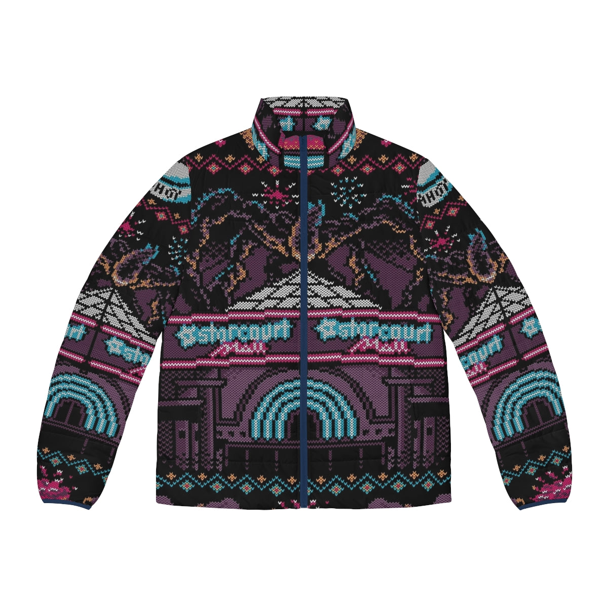 Stranger Things Puffer Jacket with Ugly Christmas Sweater Design