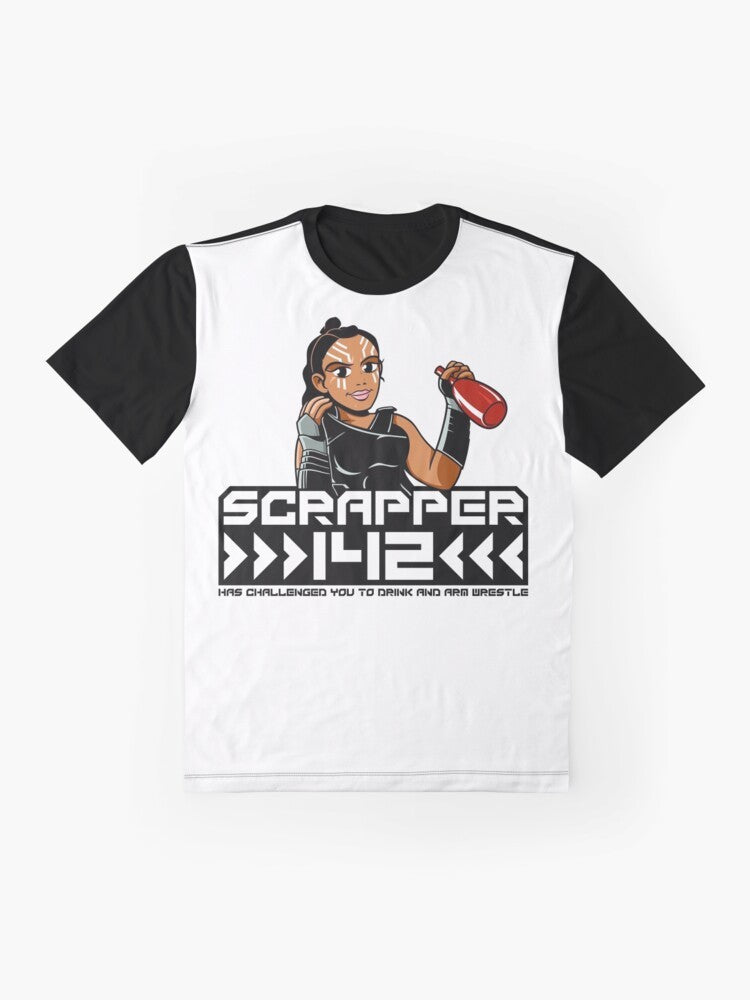 Scrapper 142 superhero graphic t-shirt featuring Valkyrie from Thor: Ragnarok - Flat lay