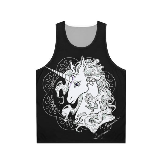 Black unisex tank top with the Last Unicorn unicorn design