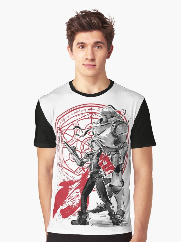 Fullmetal Alchemist: Brotherhood Sumi-E Graphic T-Shirt featuring the Elric brothers and homunculus symbols - Men