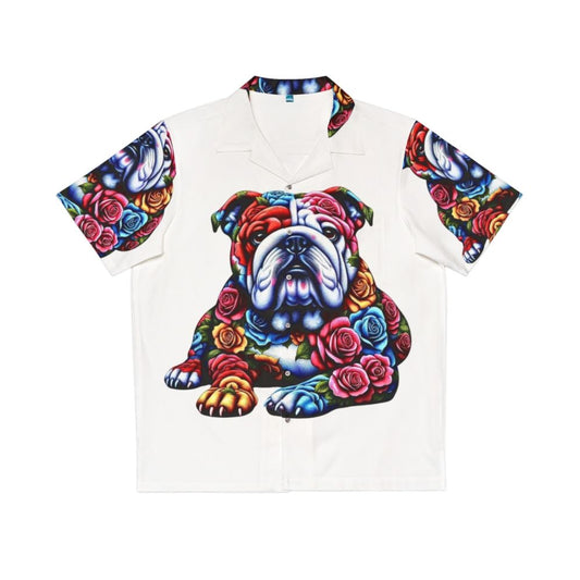 British Bulldog wearing a Hawaiian Shirt